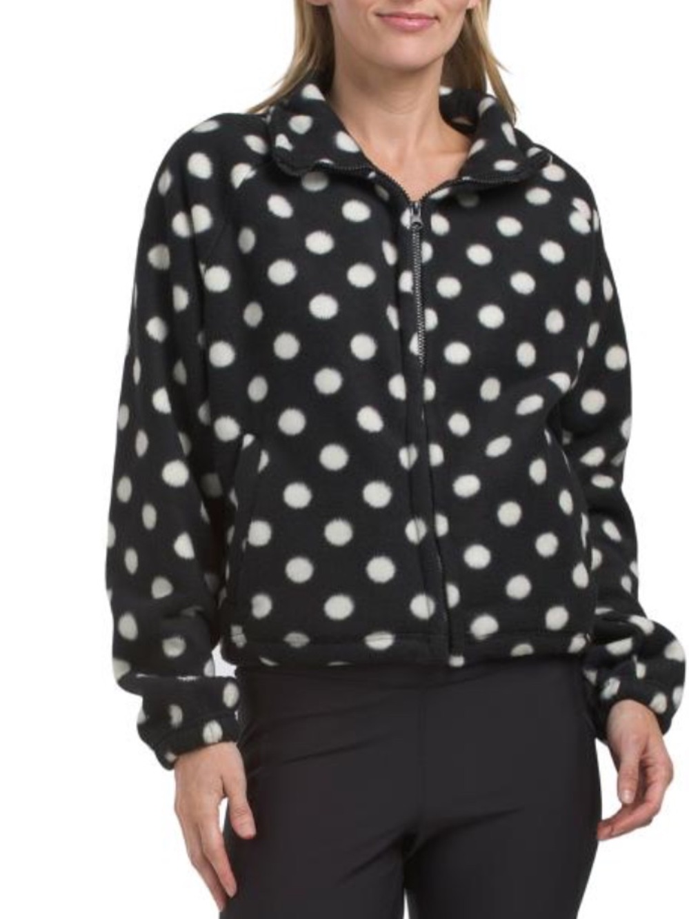 Move Theology Polka Dot Fleece Zip-Up Jacket - White & Black